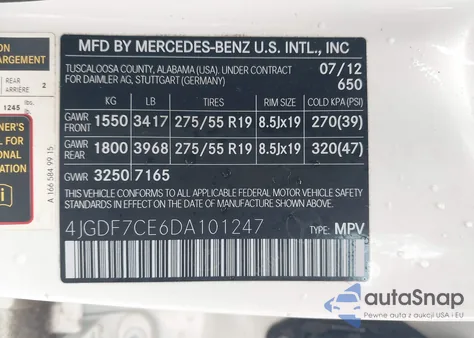 2013 Mercedes-Benz Gl 450 4Matic z USA, uszkodzony, nr VIN 4JGDF7CE6DA101247